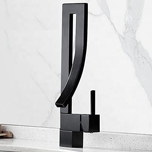 InArt black tapware brass single lever basin mixer tap in matte black finish, front view
