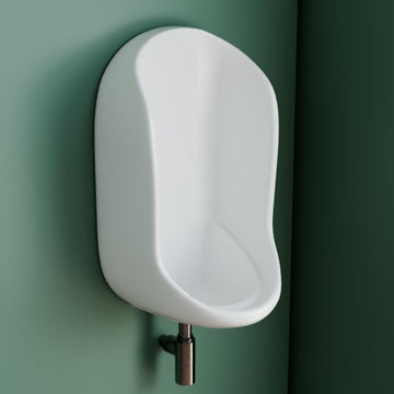 InArt wall mounted urinal for men in glossy white ceramic, rectangular design, front view