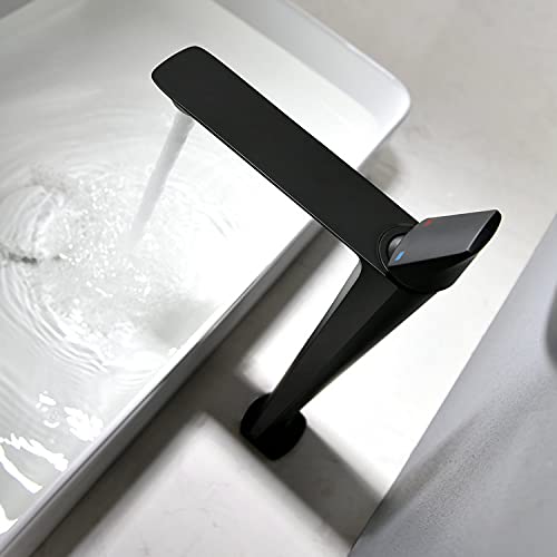 InArt black tap for wash basin in brass, side angle view with single hole basin mixer body