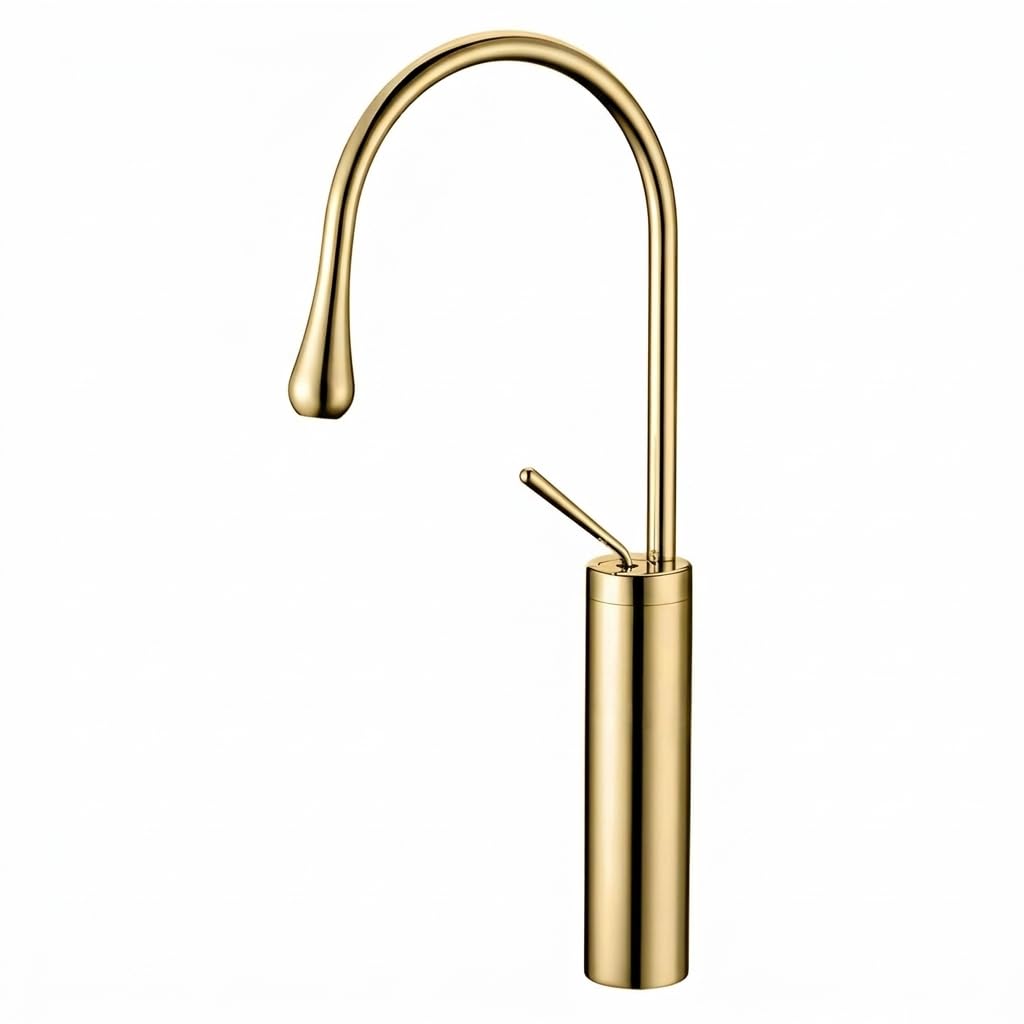 InArt single lever basin mixer tap in brass, high neck gooseneck long body, gold finish for wash basin