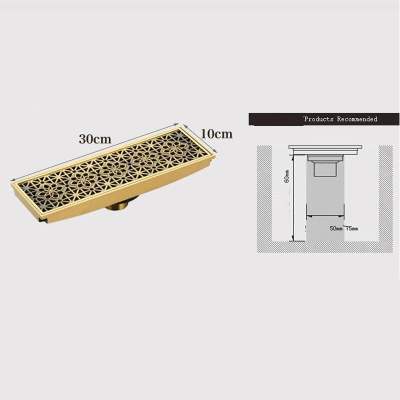 InArt Brass Antique Finish Floor Bathroom Water Drainer Bathroom Drain Grating with Anti-Foul Cockroach Trap 12 x 4 Inch Antique Color - InArt-Studio