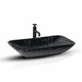 InArt ceramic table top wash basin, rectangular black marble finish, main front view for bathroom