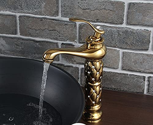 InArt brass wash basin taps in gold finish, single lever single hole basin mixer for bathroom