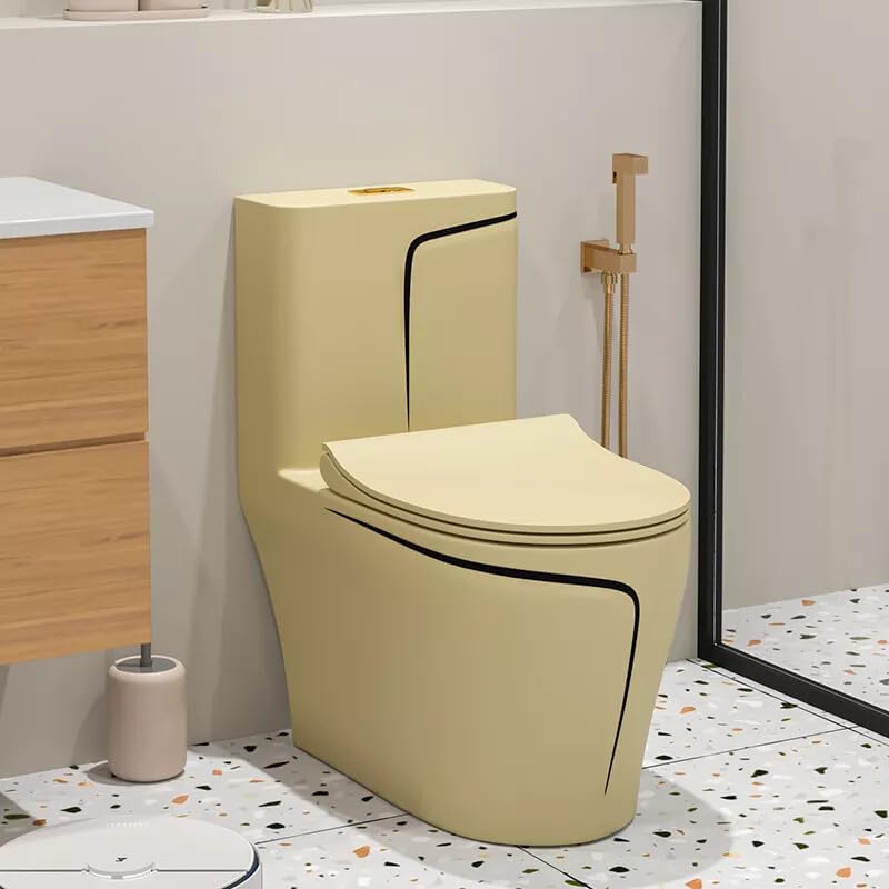 InArt ceramic one piece western toilet in khaki matte, oval rimless commode with soft-close seat, front view