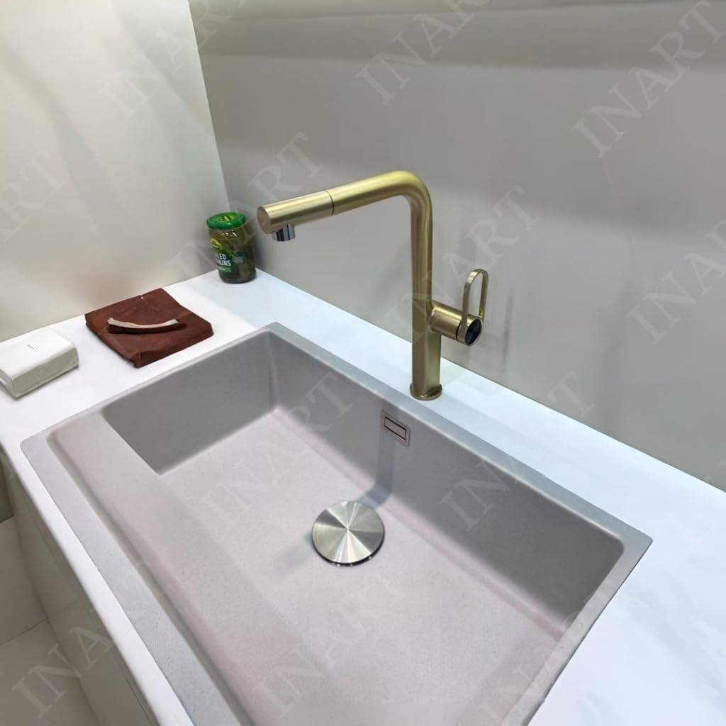Matt gold finish kitchen mixer tap, sink and mixer
