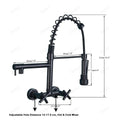InArt wall mounted tap for kitchen sink in black, detail view of brass body, wall flange and mixer handle