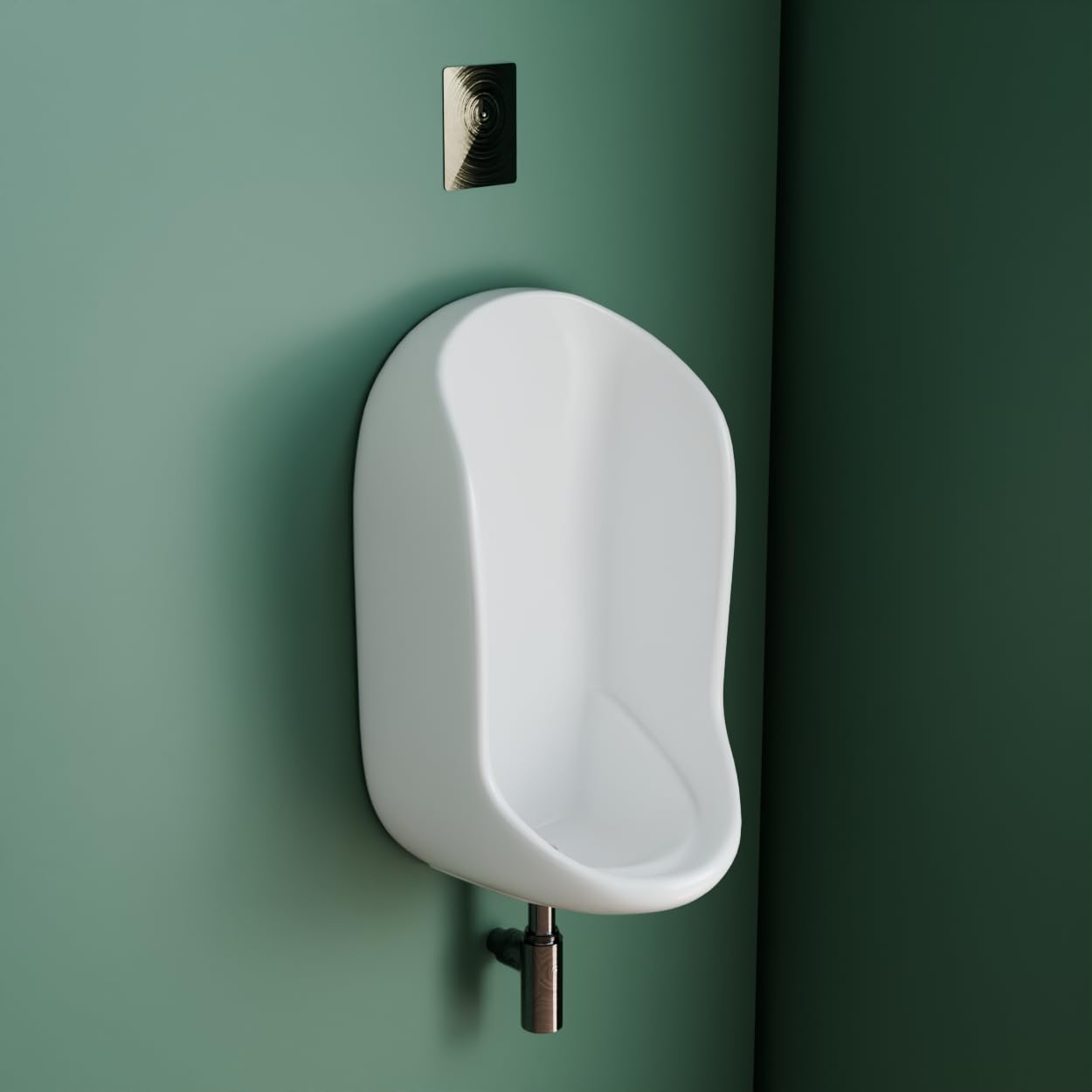 InArt ceramic urinal for men, glossy white rectangular wall mount, side angle view