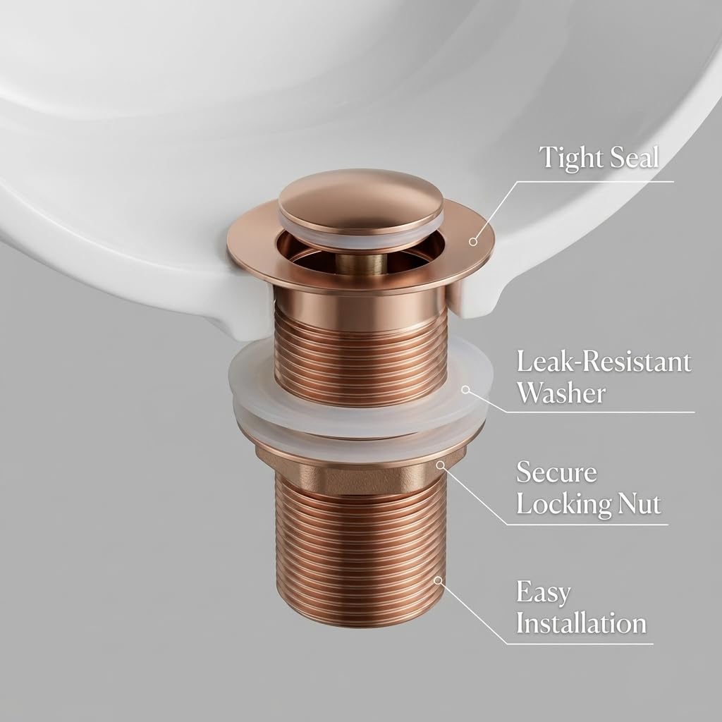 Rose gold pop-up waste coupling for wash basin with half-cap top view
