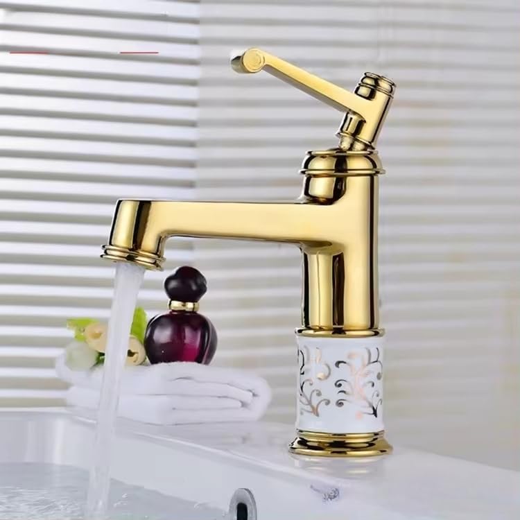 InArt wash basin mixer tap in gold finish brass with waterfall spout, hot and cold single lever