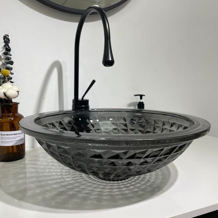 InArt jaquar wash basin table top, glossy black square tempered glass wash basin, main view