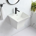 Designer rectangular ceramic wash basin wall hanging, slim rim glossy white, three-quarter view for washroom