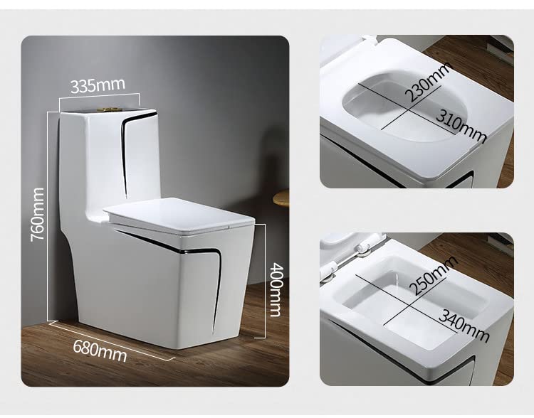 InArt modern one piece western toilet commode, glossy black and white ceramic, 3/4 angle view for bathroom