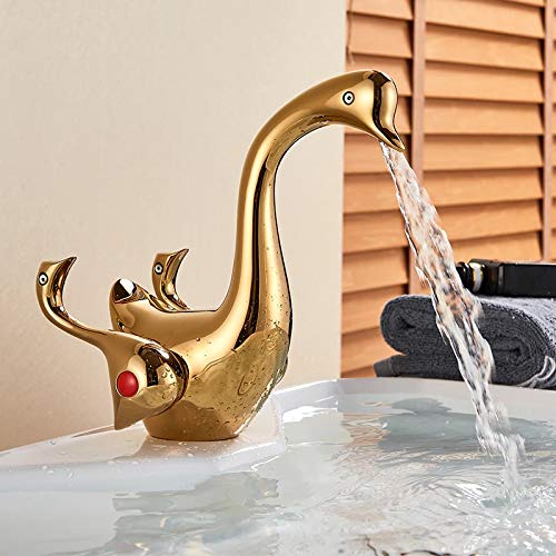 InArt single lever basin mixer in brass swan neck design, gold finish tap for wash basin