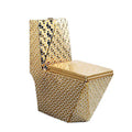 InArt premium sanitaryware golden one piece western toilet with soft close seat, close-up of square rim