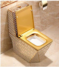 Modern bathroom upgrade with golden square one piece western toilet, ceramic floor mounted commode look