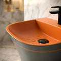 InArt wall hung ceramic basin with half pedestal, matte grey and orange grey satin finish for bathroom