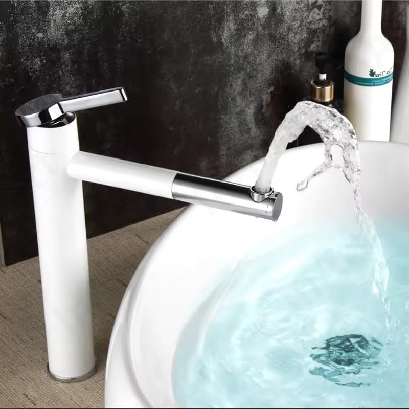 Modern bathroom basin mixer tap with hot and cold water mixer for wash basin, antique gold white, 3/4 view