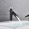 Detail of bamboo shape spout on InArt single lever basin tap, matt black brass mixer for wash basin