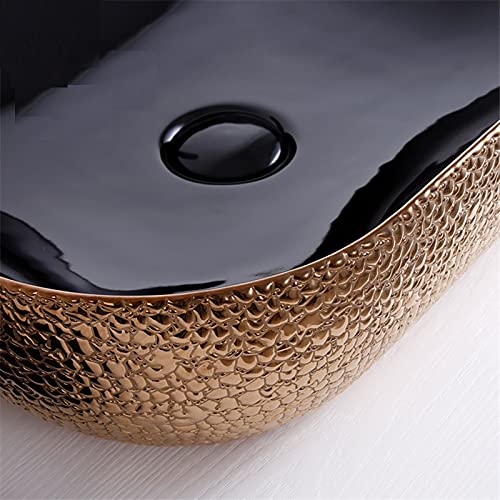 Dining hall wash basin cabinet - InArt ceramic oval table top wash basin in glossy black rose gold