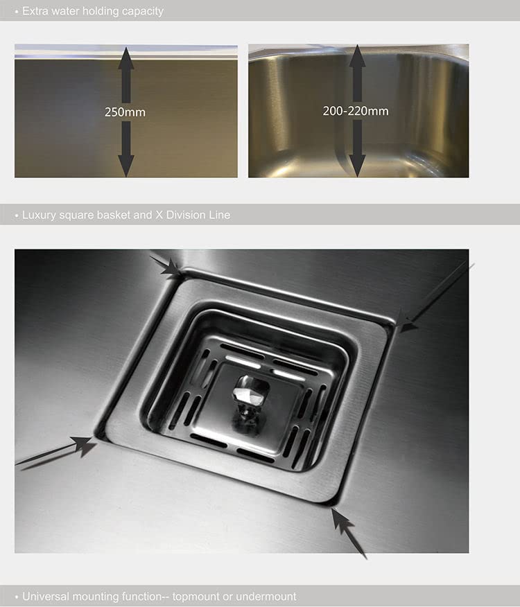 InArt single bowl sink for modular kitchen, top view of rectangular 24x18 sink with square bowl design