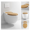 Hindware wall mounted commode style InArt ceramic oval wall hung WC in glossy white with wooden seat, front view