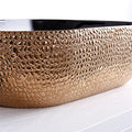 InArt luxury wash basin, ceramic oval table top basin design in black rose gold, top angle view