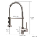 Chrome single lever kitchen sink mixer tap with pull-down sprayer, angled view of gooseneck spout and spray head