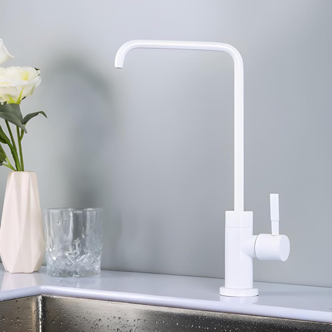 InArt tap water filter for sink RO tap, SS304 square drinking water tap in glossy white, 360 swivel