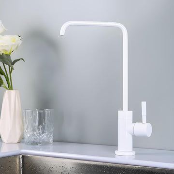 InArt tap water filter for sink RO tap, SS304 square drinking water tap in glossy white, 360 swivel