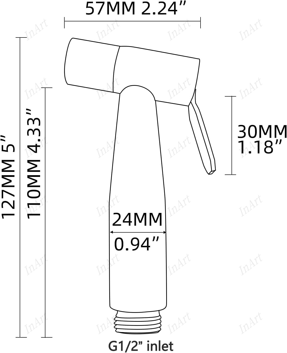 InArt heavy duty jet spray gun for toilet, brushed finish stainless steel body with smooth trigger action