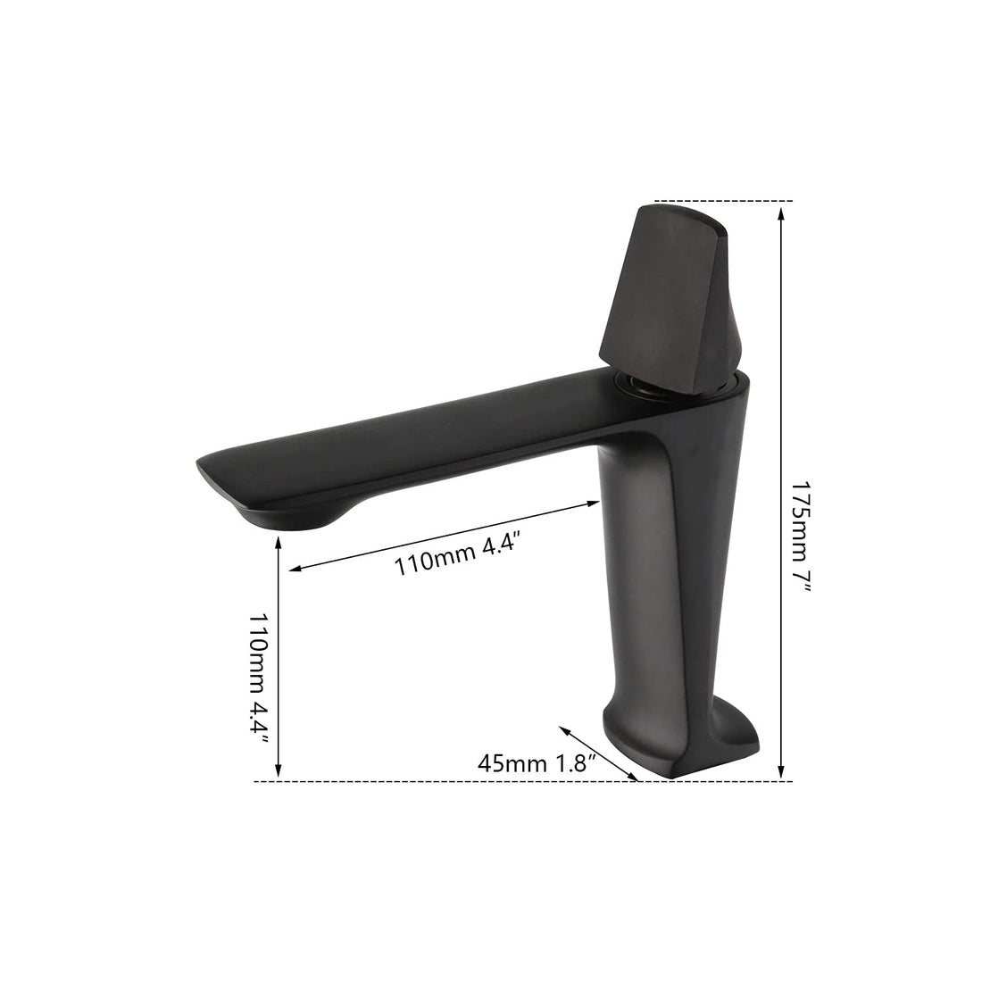 InArt brass wash basin mixer taps in matte black finish, single lever basin mixer tap front view