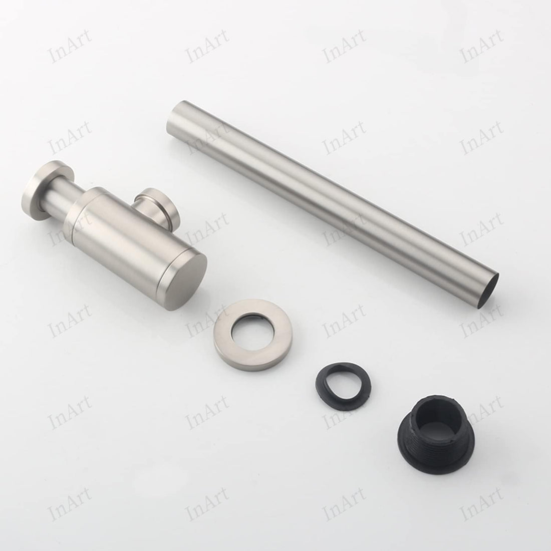 Brass bottle trap for wash basin InArt, brushed chrome cylindrical bottle trap