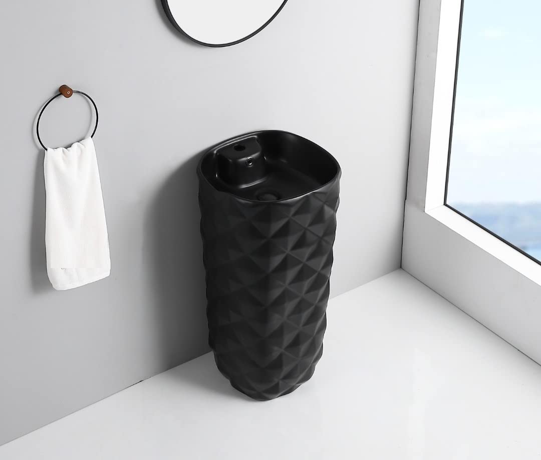 Wash basin for dining hall, InArt free standing square ceramic pedestal basin in black matte for hall wash area
