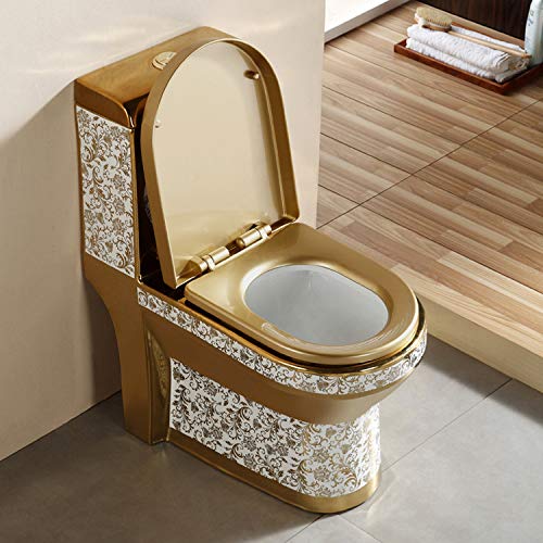 Close-up of soft close seat on InArt one-piece western toilet, glossy white ceramic sanitaryware for bathroom