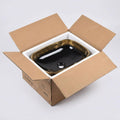 Modern bathroom countertop with sink, oval glossy black and gold ceramic table top wash basin for washroom
