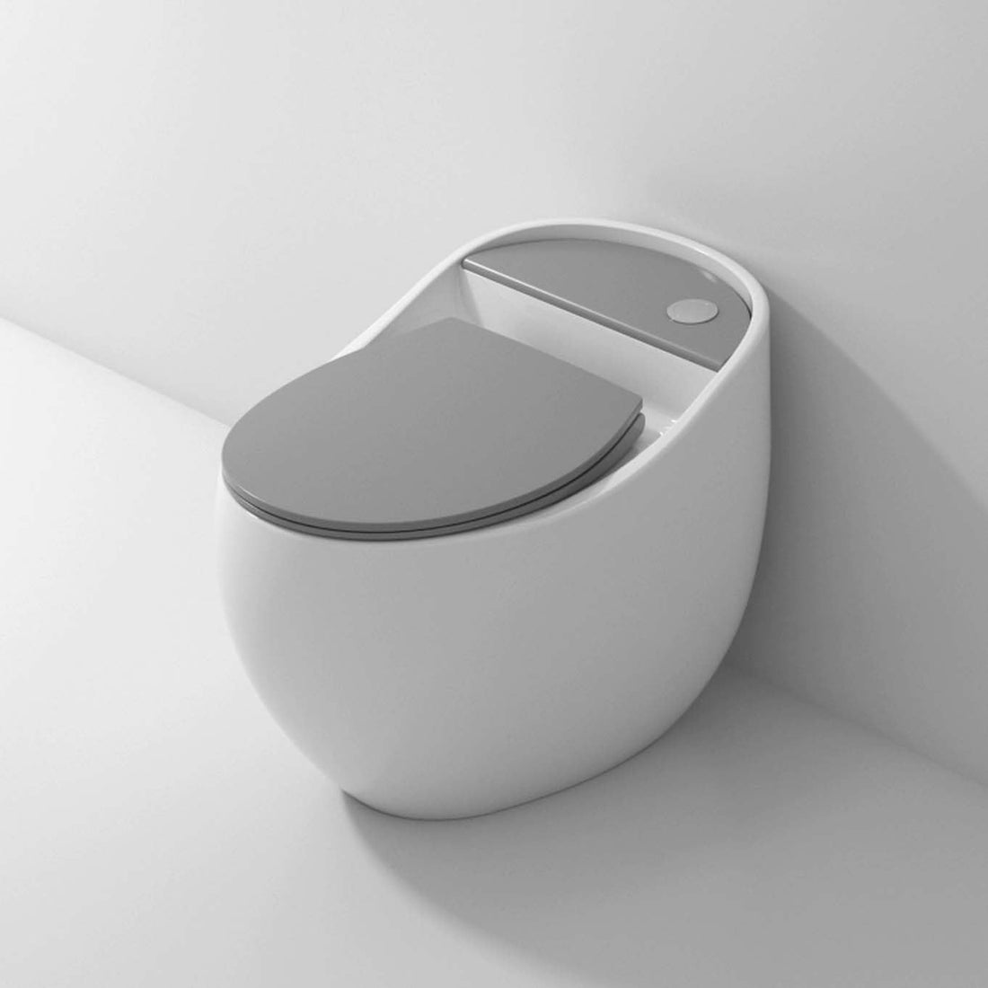One piece western toilet in white and grey matt finish, floor mounted oval design