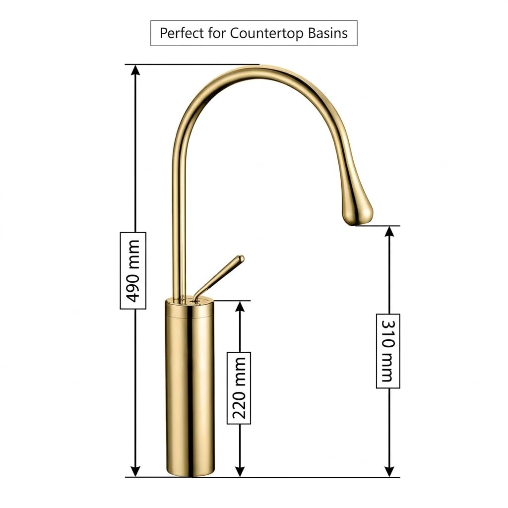 InArt gold basin mixer tap long body pillar design, premium bathroom fitting for Indian wash basin setup