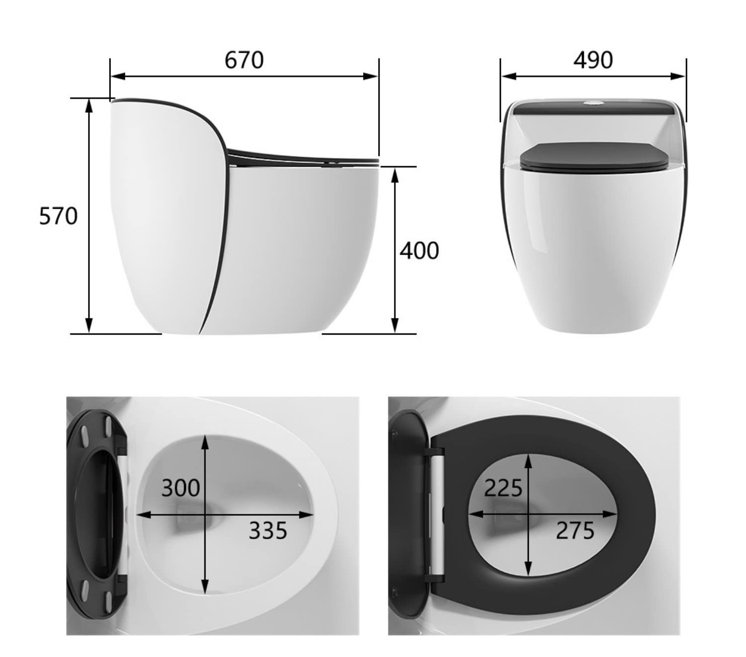 Single piece western commode side angle showing floor-mounted ceramic one-piece toilet with S-trap outlet