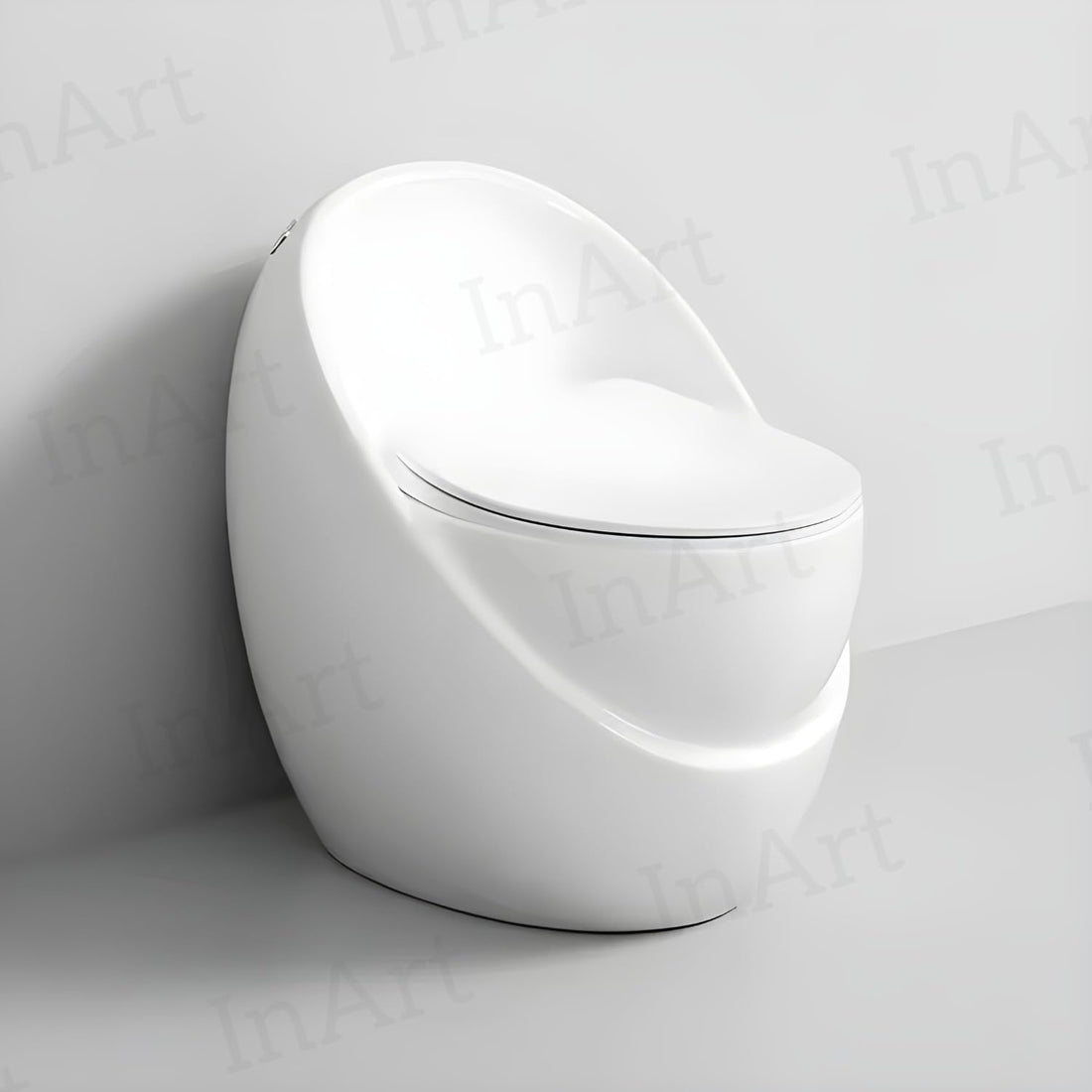 Cera single piece commode style InArt ceramic egg shape one piece toilet in glossy white, front view