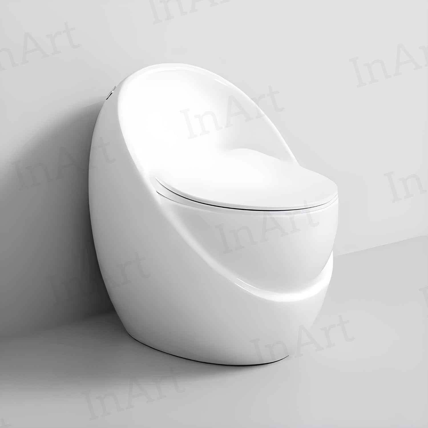 InArt cera single piece commode in glossy white ceramic, egg shape one-piece toilet front view