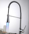 Mixer for sink with flexible pull-down sprayer, close-up of chrome finish and durable brass body