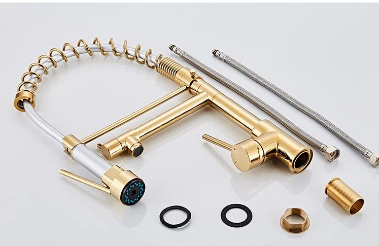 InArt pull out sink tap installed on kitchen sink, golden gooseneck mixer tap for modern Indian kitchen