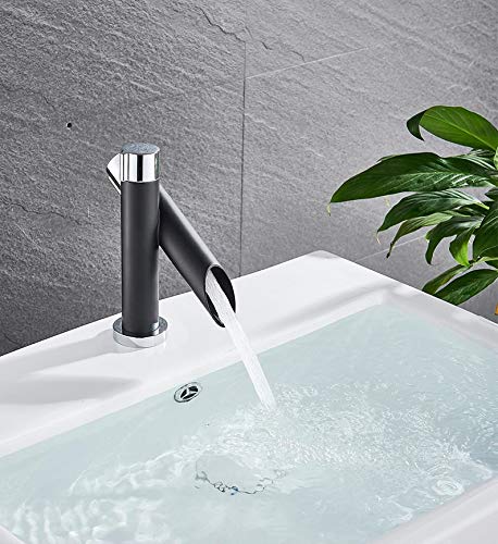 Black bathroom mixer tap for wash basin, single lever brass basin mixer with bamboo spout in matt black