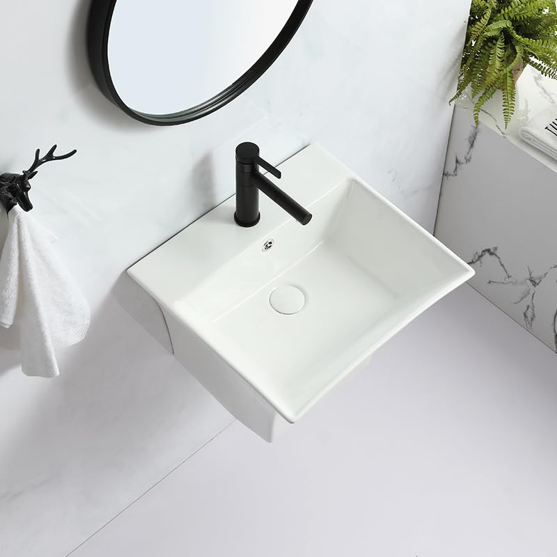 InArt premium sanitaryware half pedestal wash basin in bathroom interior, wall mounted sink basin with tap