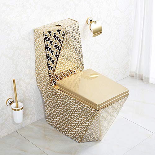 InArt ceramic one piece western toilet in golden square design, floor mounted water closet with soft close seat