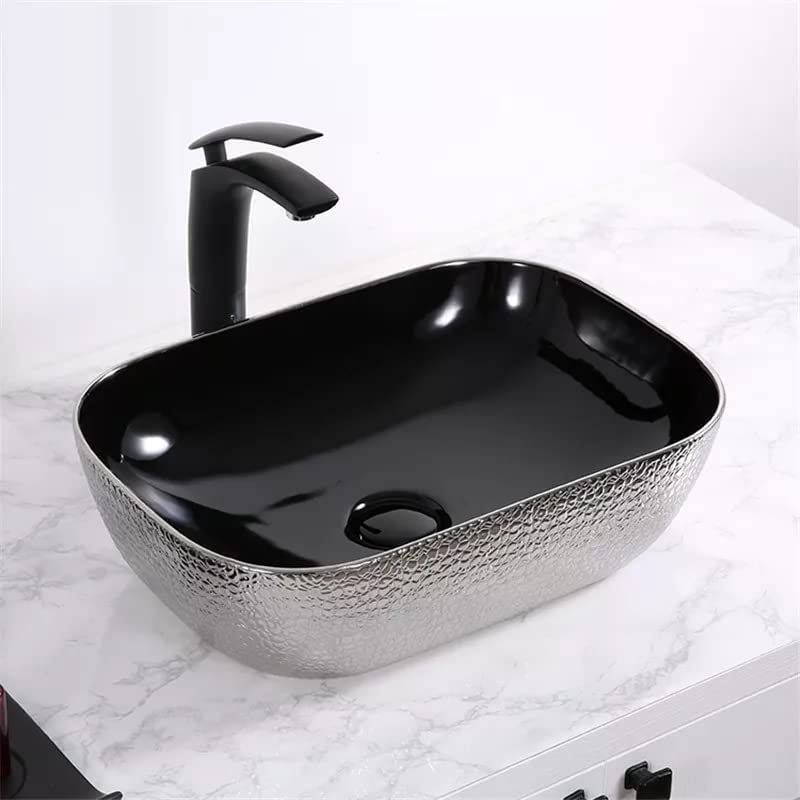 InArt cera table top wash basin, ceramic rectangular silver black counter basin 45x32 cm main view