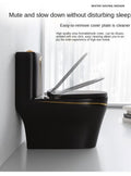 Modern ceramic floor mounted western toilet, oval rimless bowl and sleek tank design in gold black