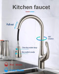 InArt kitchen pull out faucet installed on sink, brushed chrome mixer tap for modern Indian kitchen