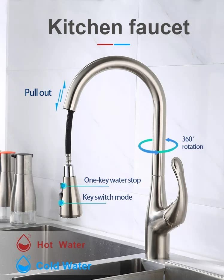InArt kitchen pull out faucet installed on sink, brushed chrome mixer tap for modern Indian kitchen