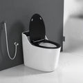 cera single piece commode by InArt, glossy black ceramic oval rimless one-piece western toilet with soft close seat